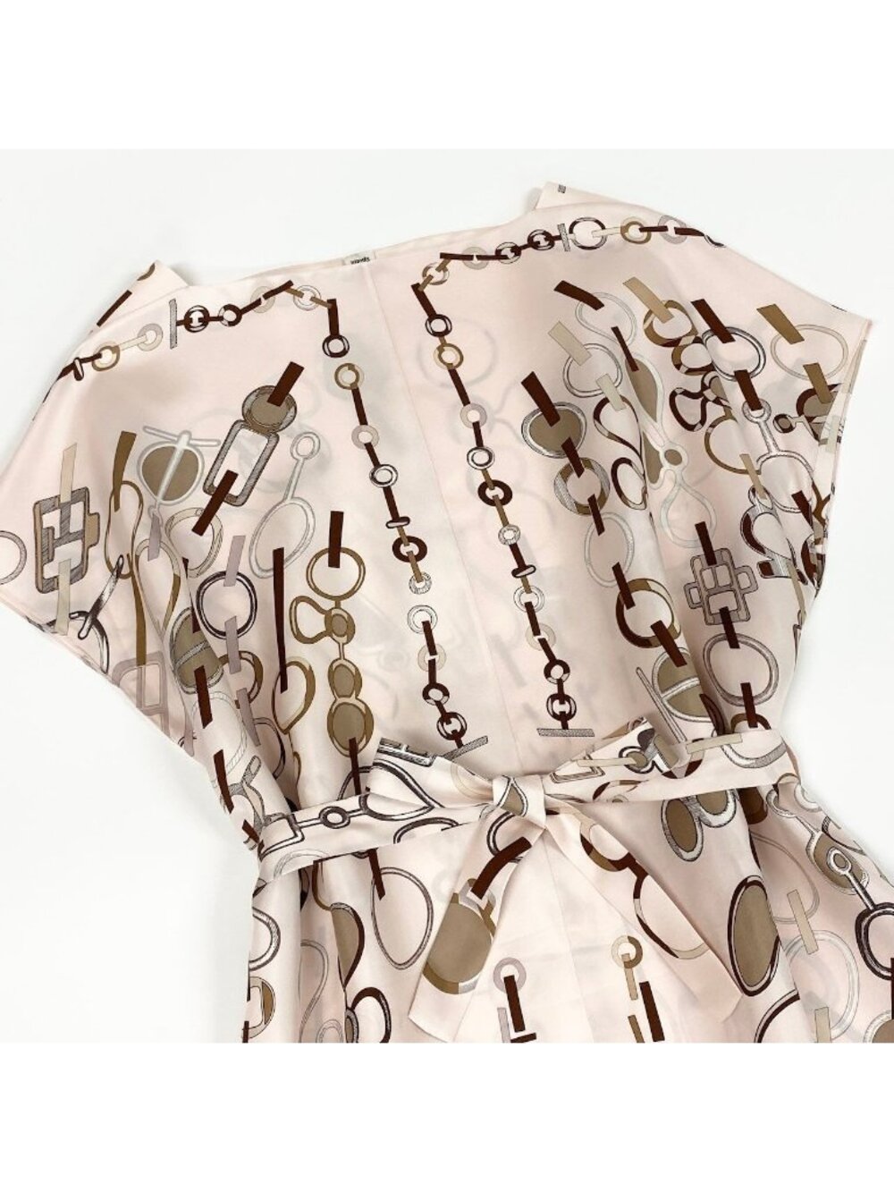Hermes Re Boucles Printed Dress French Sleeve with Belt 44 Light Pink Silk - Picture 4 of 11
